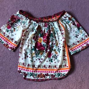 Rue21 Off the Shoulder Top Floral Orange Pink Boho